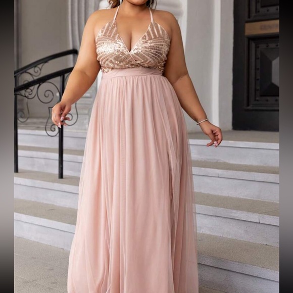 Luxe sequins open back party formal evening wedding gown dress - Picture 6 of 16